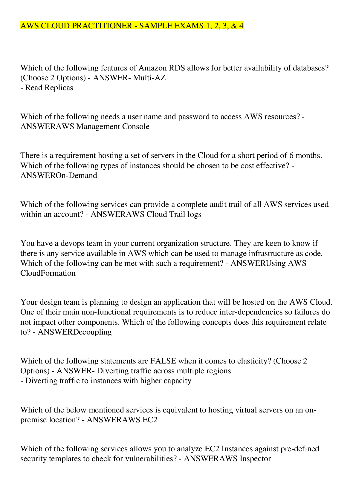 Preview image for AWS Cloud Practitioner - Sample Exams 1, 2, 3, & 4